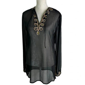 Forecast Sheer Beaded Sequin Swim Cover Up Top Tunic Black Size S NWT